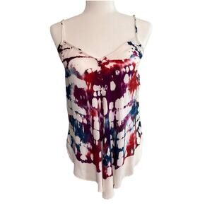 Young Fabulous & Broke Top Womens XS Red Tie Dye V-Neck Asymmetrical Hem Y2K